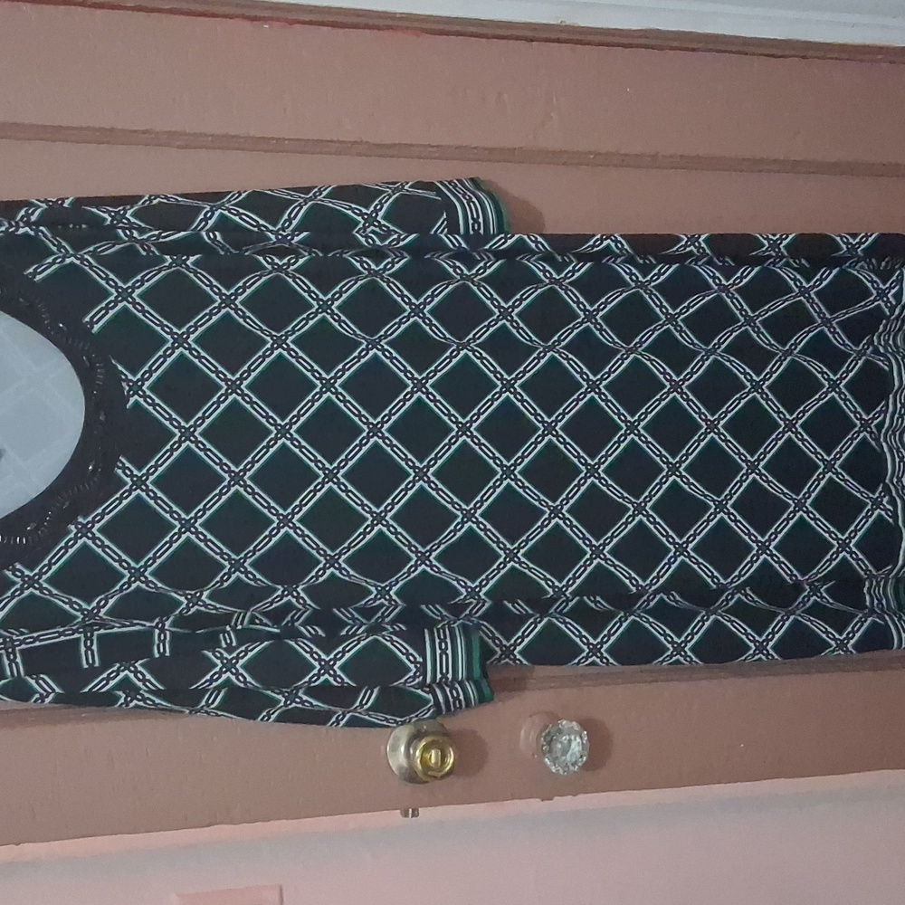 Catherines Black and Green Diamond Pattern Dress